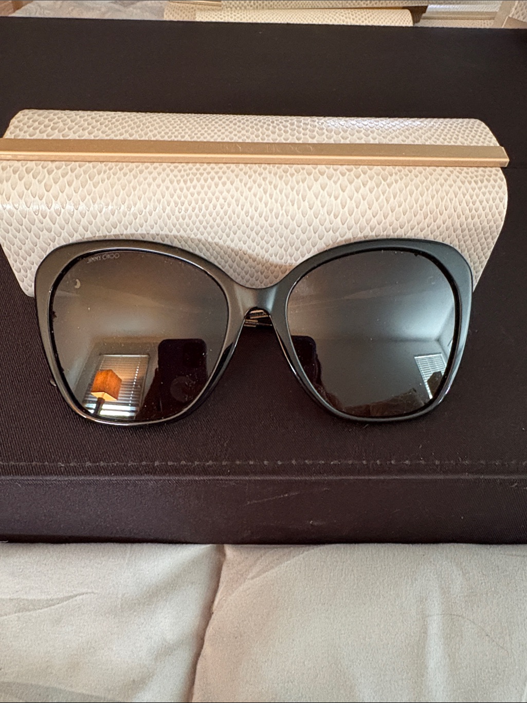 Nwot Jimmy Choo Black Oversized Cat-Eye Sunglasses